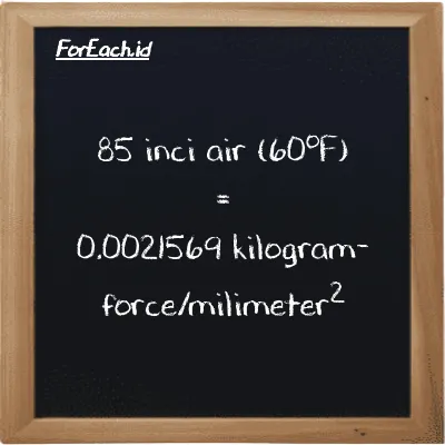 85 inci air (60<sup>o</sup>F) setara dengan 0.0021569 kilogram-force/milimeter<sup>2</sup> (85 inH20 setara dengan 0.0021569 kgf/mm<sup>2</sup>)